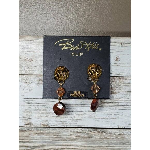 Vintage Birch Hill Clip On Earrings Brown Semi Precious Dangle - Fair Condition - Picture 11 of 11